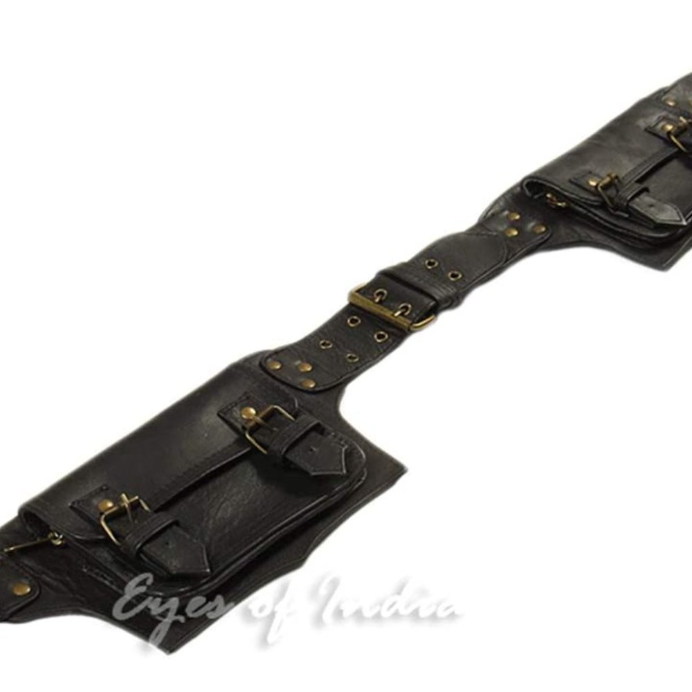 Black Leather Belt Waist Hip Bum Bag Pouch Fanny P